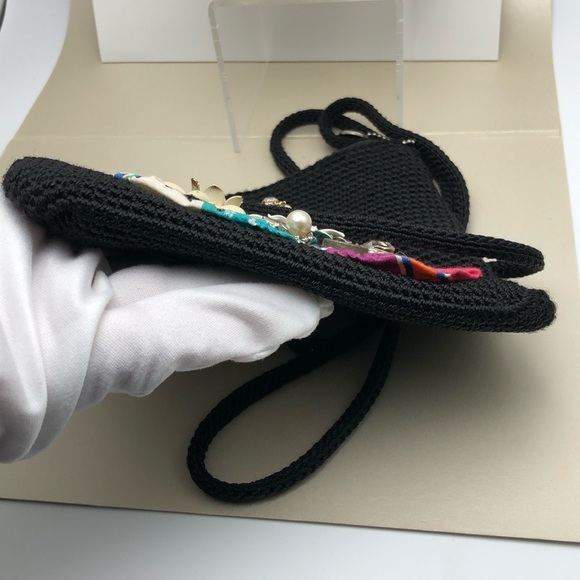 The Sak Black Crocheted Crossbody Custom Embellished,Jewelry,Fabric Vintage Bag - Picture 7 of 17